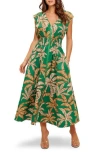Flying Tomato V-neck Midi Dress In Green