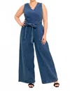 Flying Tomato V-neck Wide Leg Jumpsuit - Plus In Dark Indigo In Blue
