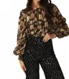 Flying Tomato Vee Woven Gold Floral Blouse In Gold/black In Black