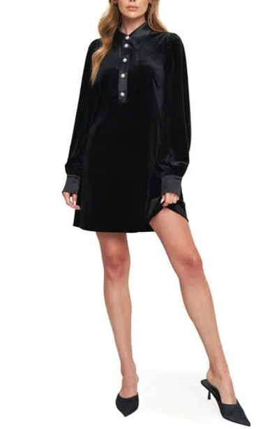 Flying Tomato Velvet Long Sleeve Minidress In Black