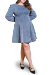 Flying Tomato Washed Denim Long Sleeve Minidress In Blue