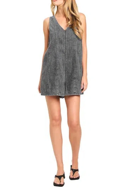Flying Tomato Washed Denim Romper In Gray