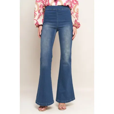Flying Tomato Washed Stretch Denim Flare Pants In Blue