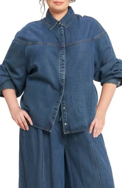 Flying Tomato Western Long Sleeve Denim Shirt In Blue