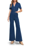 Flying Tomato Wide Leg Denim Jumpsuit In Blue