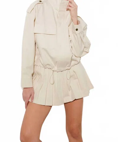 Flying Tomato Women's Canvas Cotton Zip Up Jacket In Oatmeal In White