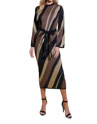 Flying Tomato Women's Jacquard Knit Midi Sweater Dress In Black, Brown