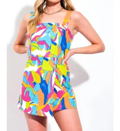 Flying Tomato Women's Patterned Straight Neckline Romper In Kaleidoscope In Multi