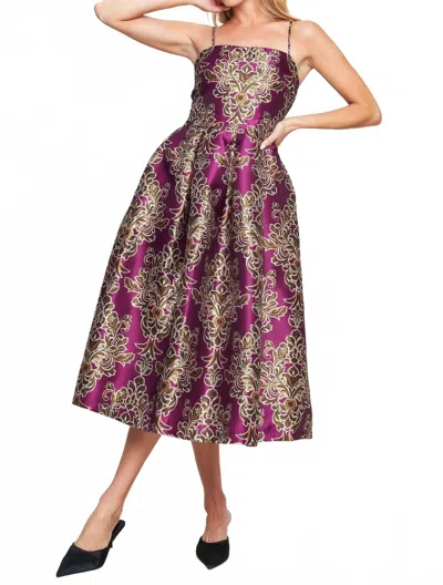 Flying Tomato Women's Printed Woven Midi Dress In Berry In Multi
