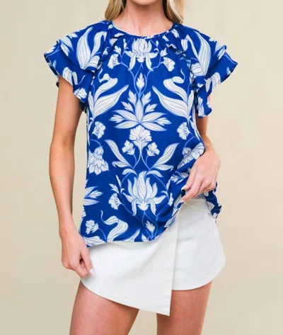 Flying Tomato Woven Beauty Floral Top In Blue
