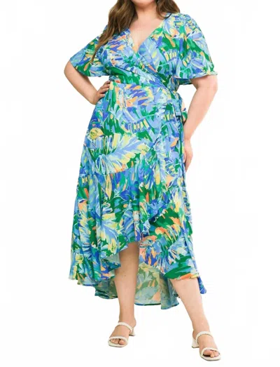 Flying Tomato Woven High Low Dress In Blue/green