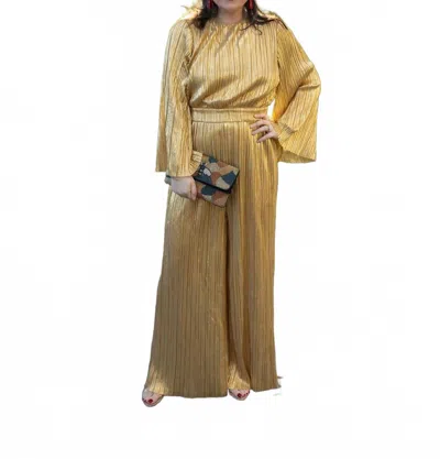 Flying Tomato Woven Plisse Jumpsuit In Gold