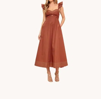Flying Tomato Woven Ruffle Midi Dress In Cognac In Blue