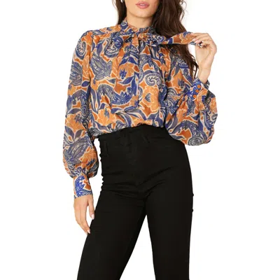 Flying Tomato Woven Tie Neck Top In Multi