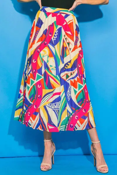 Flying Tomato Yours & Mine Woven Midi Skirt In Ivory/fuchsia In Multi