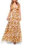 Flying Tomato Zebra Print V-neck Maxi Dress In Brown