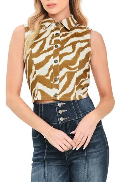 Flying Tomato Zebra Stripe Sleeveless Twill Crop Top In Brown