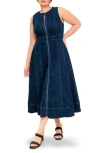 Flying Tomato Zip Front Denim Maxi Dress In Purple