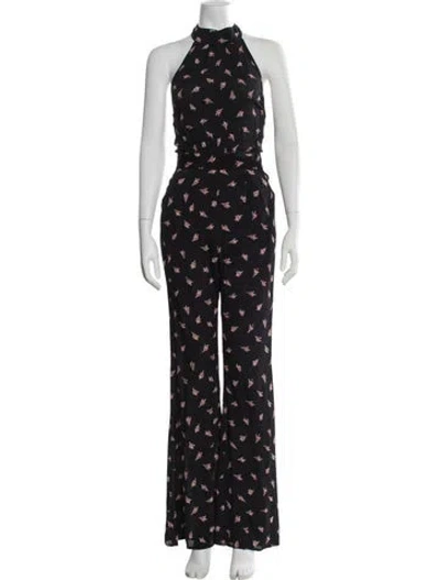 Pre-owned Flynn Skye Floral Print Halterneck Jumpsuit In Black