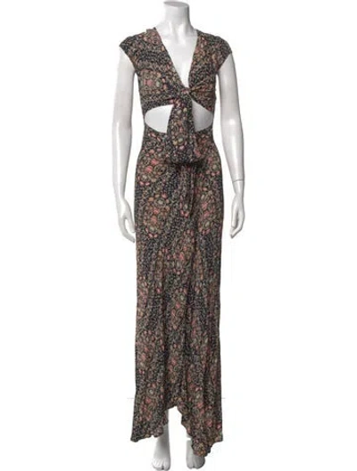 Pre-owned Flynn Skye Floral Print Long Dress In Black