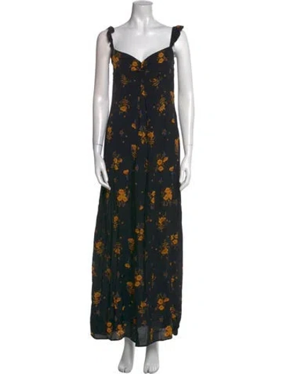 Pre-owned Flynn Skye Floral Print Long Dress In Black