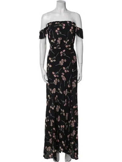 Pre-owned Flynn Skye Floral Print Long Dress In Black