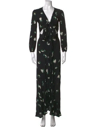 Pre-owned Flynn Skye Floral Print Long Dress In Black