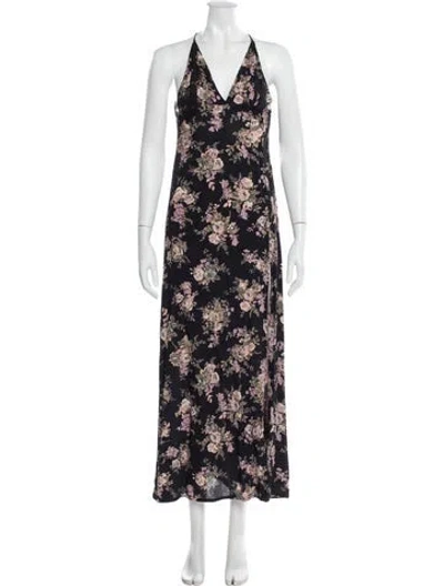 Pre-owned Flynn Skye Floral Print Long Dress In Blue