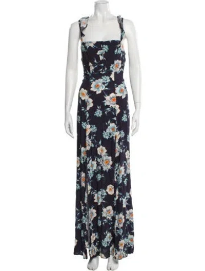 Pre-owned Flynn Skye Floral Print Long Dress In Blue