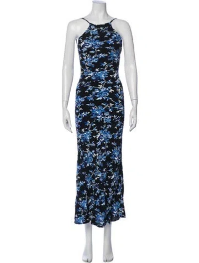 Pre-owned Flynn Skye Floral Print Long Dress In Blue