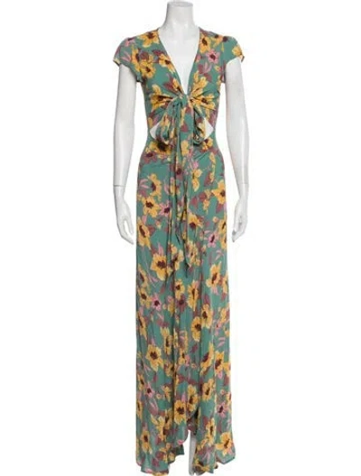 Pre-owned Flynn Skye Floral Print Long Dress In Blue