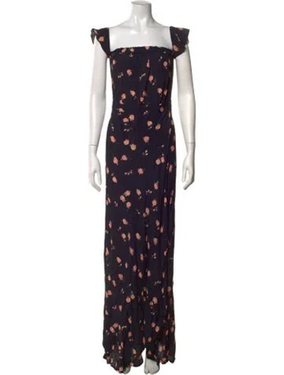 Pre-owned Flynn Skye Floral Print Long Dress In Blue