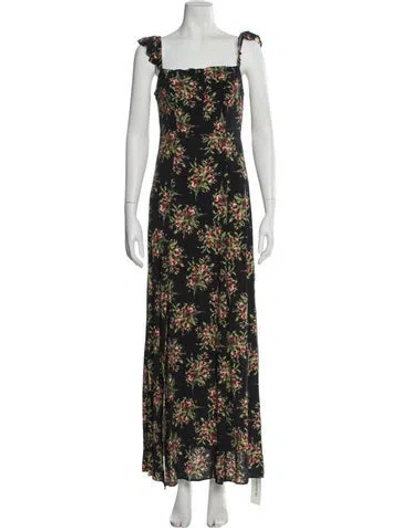 Pre-owned Flynn Skye Floral Print Long Dress In Green