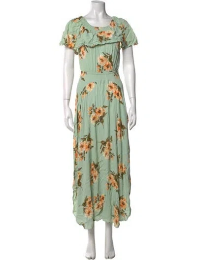 Pre-owned Flynn Skye Floral Print Long Dress In Green