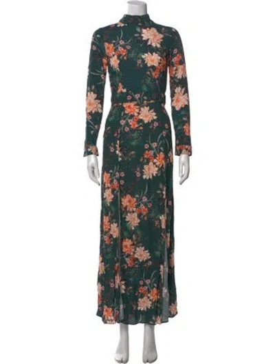 Pre-owned Flynn Skye Floral Print Long Dress In Green