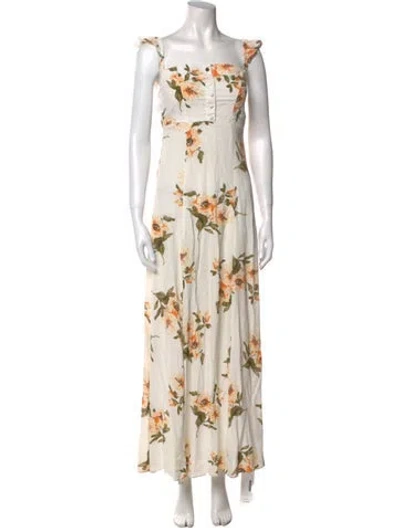 Pre-owned Flynn Skye Floral Print Long Dress In Neutral
