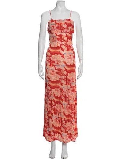 Pre-owned Flynn Skye Floral Print Long Dress In Red