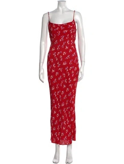 Pre-owned Flynn Skye Floral Print Long Dress In Red