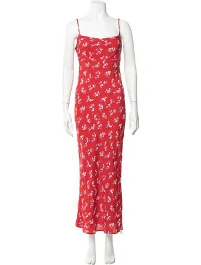 Pre-owned Flynn Skye Floral Print Long Dress In Red