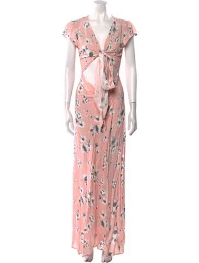 Pre-owned Flynn Skye Floral Print Long Dress W/ Tags In Pink