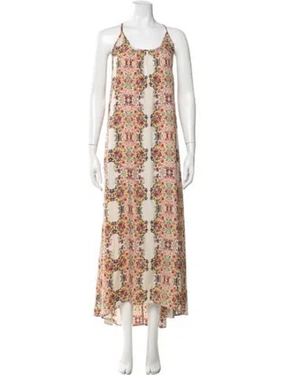 Pre-owned Flynn Skye Floral Print Long Dress In White