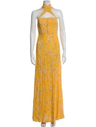 Pre-owned Flynn Skye Floral Print Long Dress In Yellow