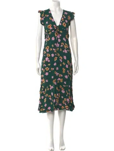 Pre-owned Flynn Skye Floral Print Midi Length Dress In Green