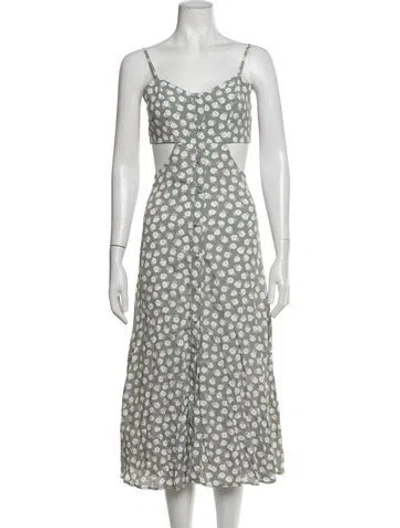 Pre-owned Flynn Skye Floral Print Midi Length Dress In Green
