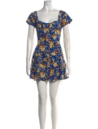 Pre-owned Flynn Skye Floral Print Mini Dress In Blue