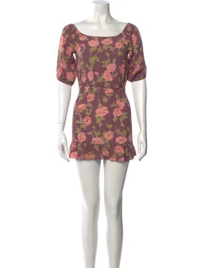 Pre-owned Flynn Skye Floral Print Mini Dress In Purple