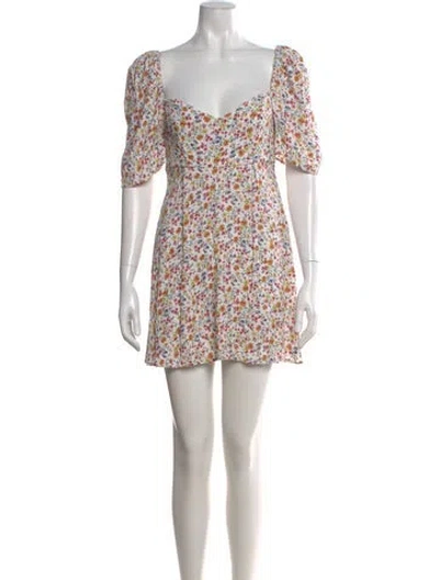Pre-owned Flynn Skye Floral Print Mini Dress In White