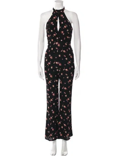 Pre-owned Flynn Skye Floral Print Mock Neck Jumpsuit In Black