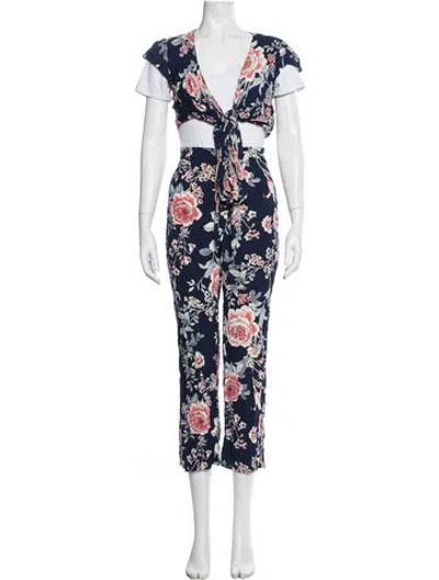 Pre-owned Flynn Skye Floral Print Pant Set In Blue