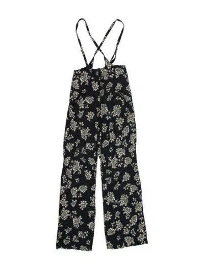 Pre-owned Flynn Skye Floral Print Plunge Neckline Jumpsuit In Blue
